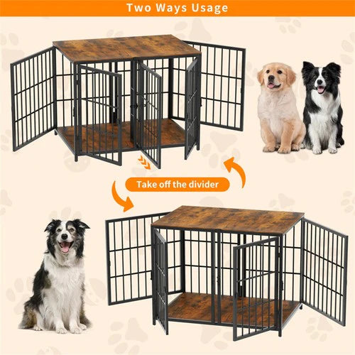 4-Door Dog Crate End Table 90cm | Heavy Duty Furniture Kennel with Divider