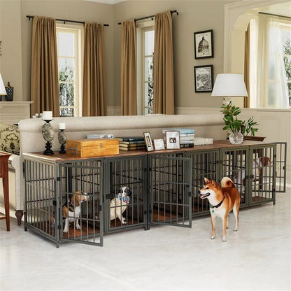 4-Door Dog Crate End Table 90cm | Heavy Duty Furniture Kennel with Divider