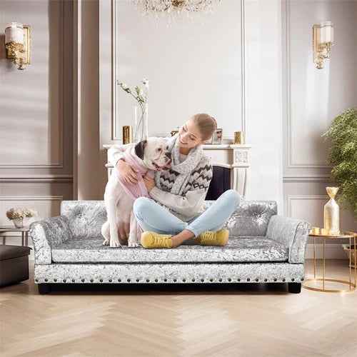 Deluxe Velvet Dog Sofa Bed 96cm | Memory Foam Pet Couch Large