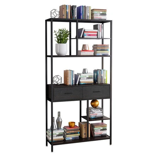 Tall Bookshelf 180cm | Industrial Display Shelf with 2 Drawers