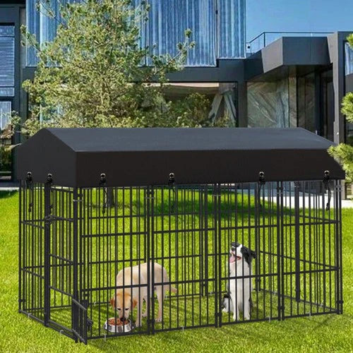 Upgraded Thicken Pet Dog Kennel Heavy Duty Metal Dog Cage House w/ Feeding Door