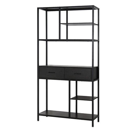 Tall Bookshelf 180cm | Industrial Display Shelf with 2 Drawers