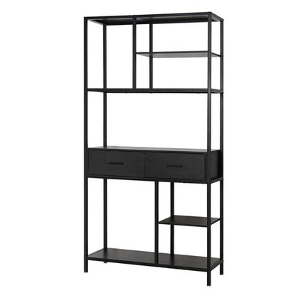 Tall Bookshelf 180cm | Industrial Display Shelf with 2 Drawers