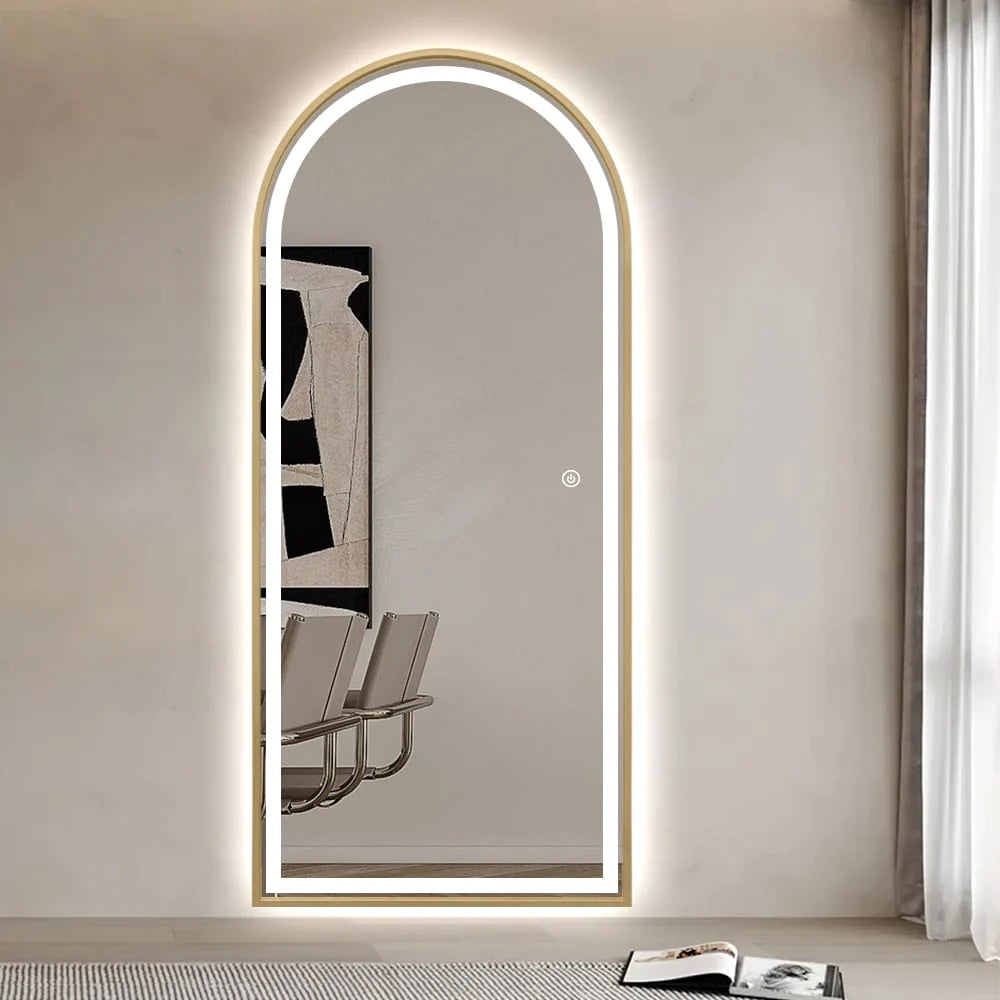Arched LED Full-Length Mirror 180x80cm - Gold Frame Dimmable - FLM62