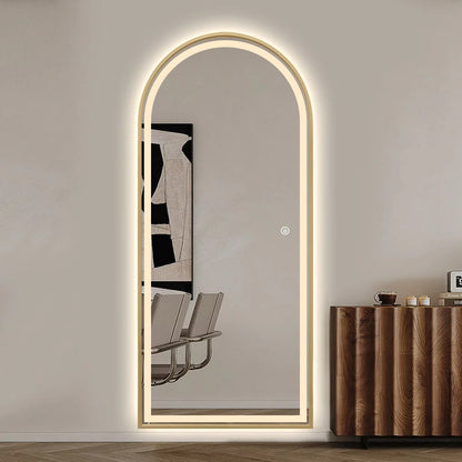 Arched LED Full-Length Mirror 180x80cm - Gold Frame Dimmable - FLM62
