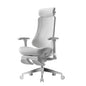 Hbada T8 Max ergonomic office chair in white, side view with electric footrest extended