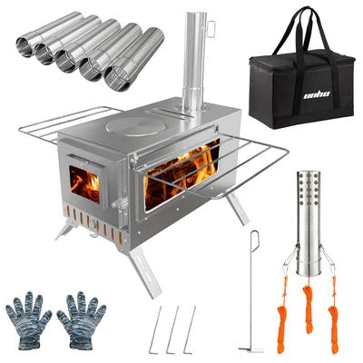 Portable 7-Pipe Stainless Steel Wood Burning Stove for Camping & Outdoor