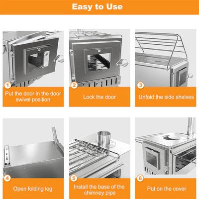 Portable 7-Pipe Stainless Steel Wood Burning Stove for Camping & Outdoor