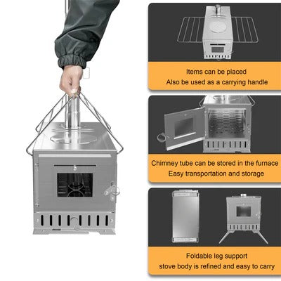 Portable 7-Pipe Stainless Steel Wood Burning Stove for Camping & Outdoor