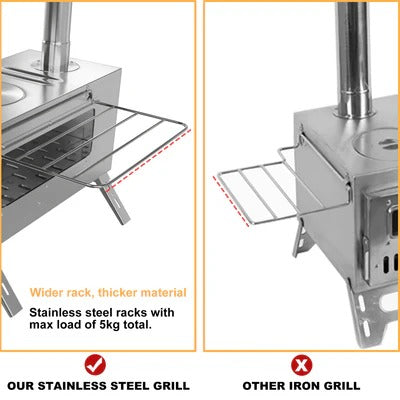 Portable 7-Pipe Stainless Steel Wood Burning Stove for Camping & Outdoor