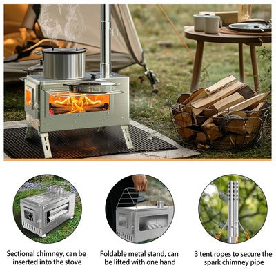 Portable 7-Pipe Stainless Steel Wood Burning Stove for Camping & Outdoor