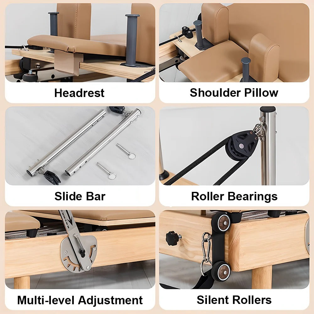 Foldable Oak Wood Pilates Reformer - Home Studio Edition