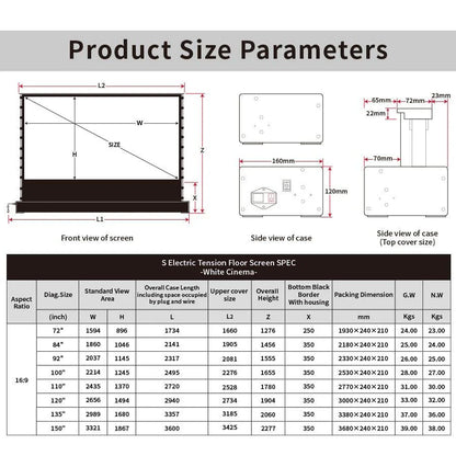 Premium Electric Floor Mounted Projector Screen 72–100” 16:9 | Motorized Home Theater & Office Display