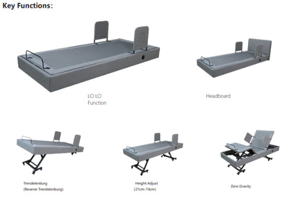 Urban Culture Homes Lo Lo Electric Adjustable Bed | Ultra-Low 210mm | Dual Massage | Wireless Remote | 180kg Capacity